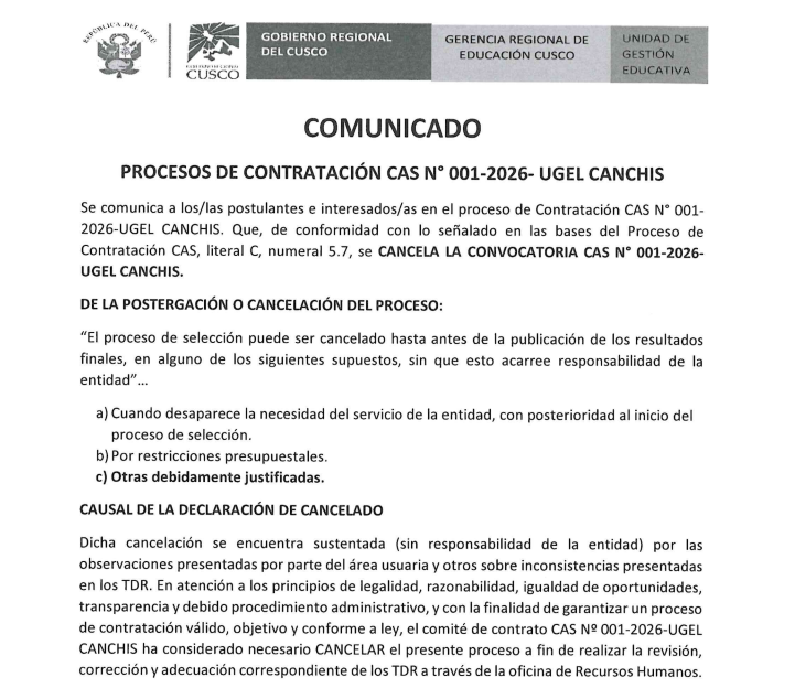 Comunicado - CAS 001 2026